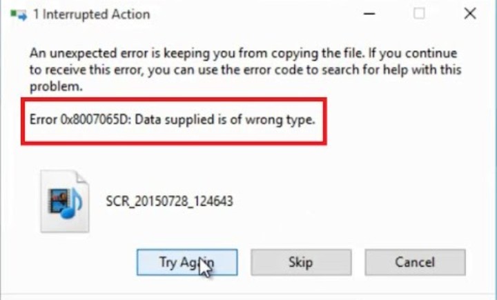 fix Data Supplied is of Wrong Type Windows error