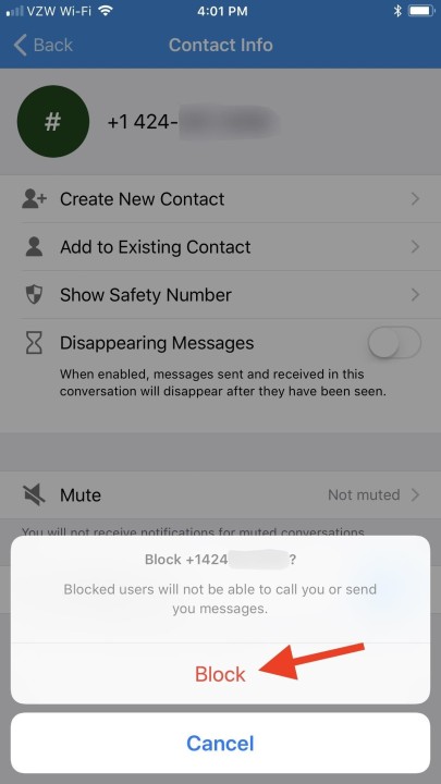 how to block and unblock users in Signal