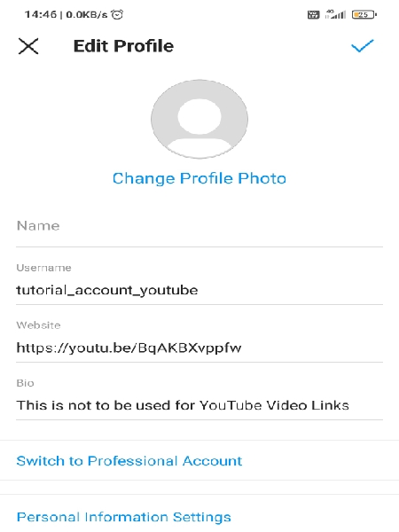 add YouTube video link to Instagram Bio