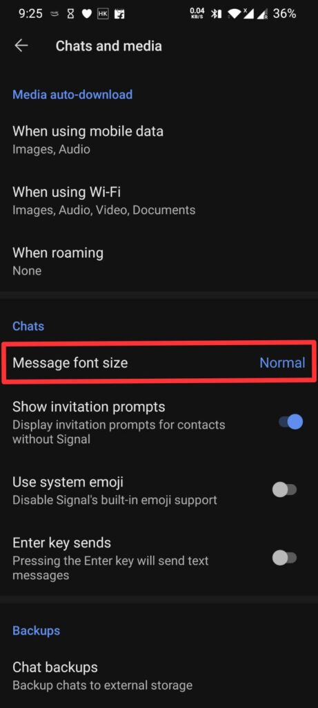 Change Font Size in Signal on Android