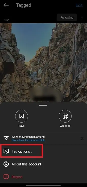 Tags Option in Instagram post