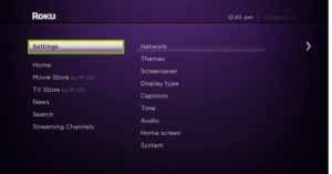 Settings menu on the TCL TV screen