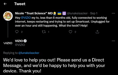 Vizio official reply for reboot loop issue