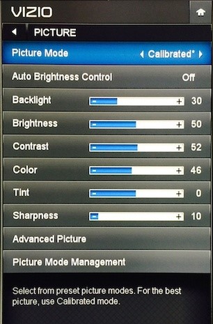 Display menu of Vizio TV