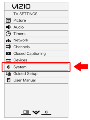 Vizio TV settings displayed on screen