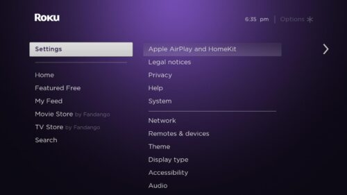 Settings menu on TCL Roku tv