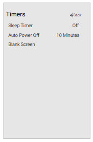 Timer menu dialog box