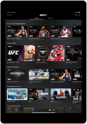 ESPN app home page