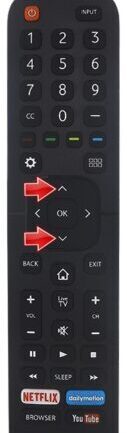 Hisense TV remote showing channel up and down buttons