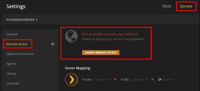 How to enable remote access on plex media server
