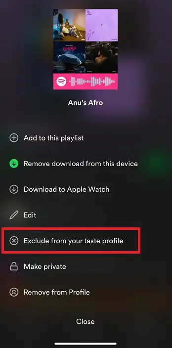 Exclude from your taste profile option in Spotify