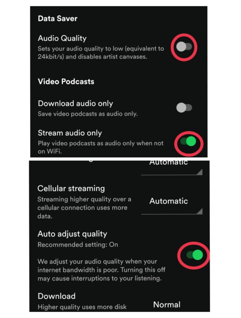 change in-built setting of spotify