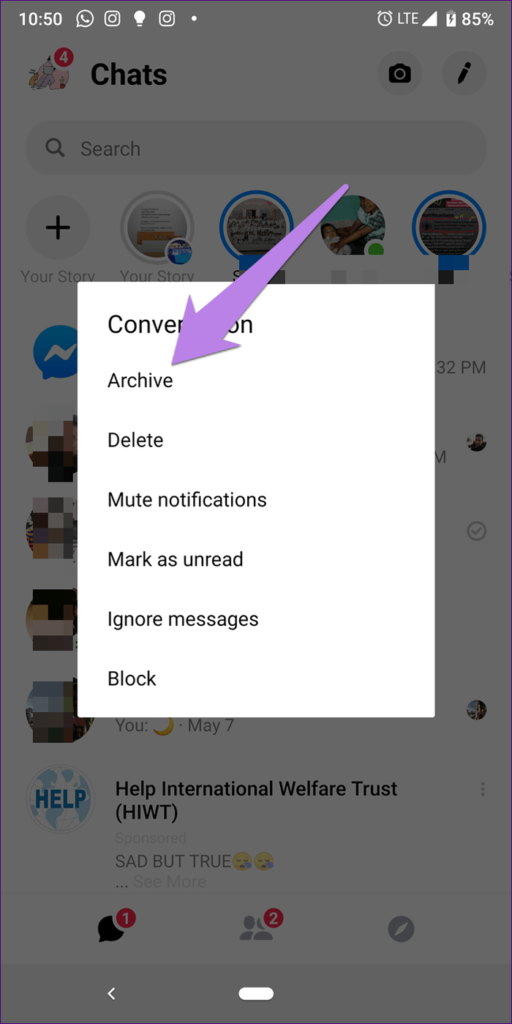 How to Archive messeges in messenger