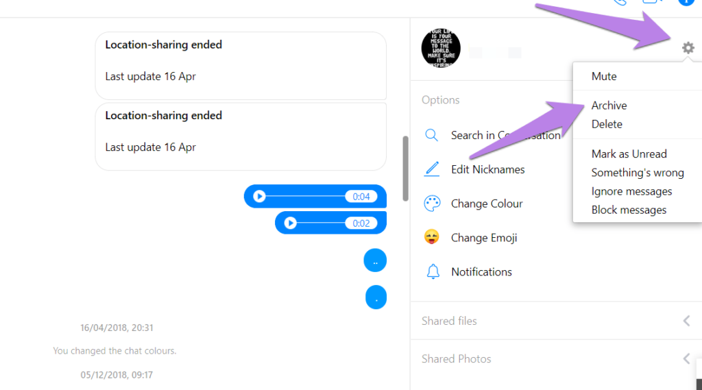 How to Archive message on desktop messenger