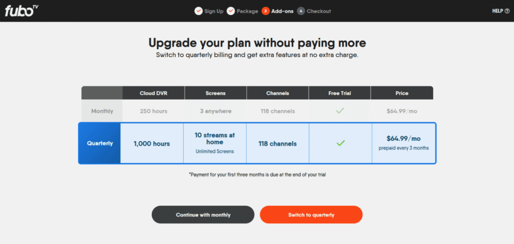 choose monthly or quarterly payment