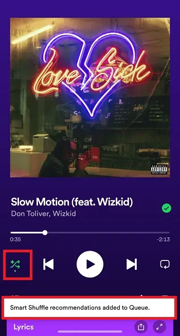 smart shuffle songs option in Spotify