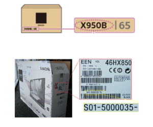 How to find model number on Sony TV packaging