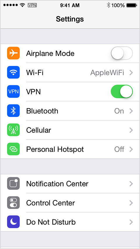 This image shows how to turn on your device's VPN