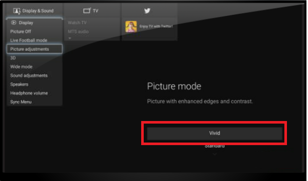 Set your Sony TV to Vivid mode