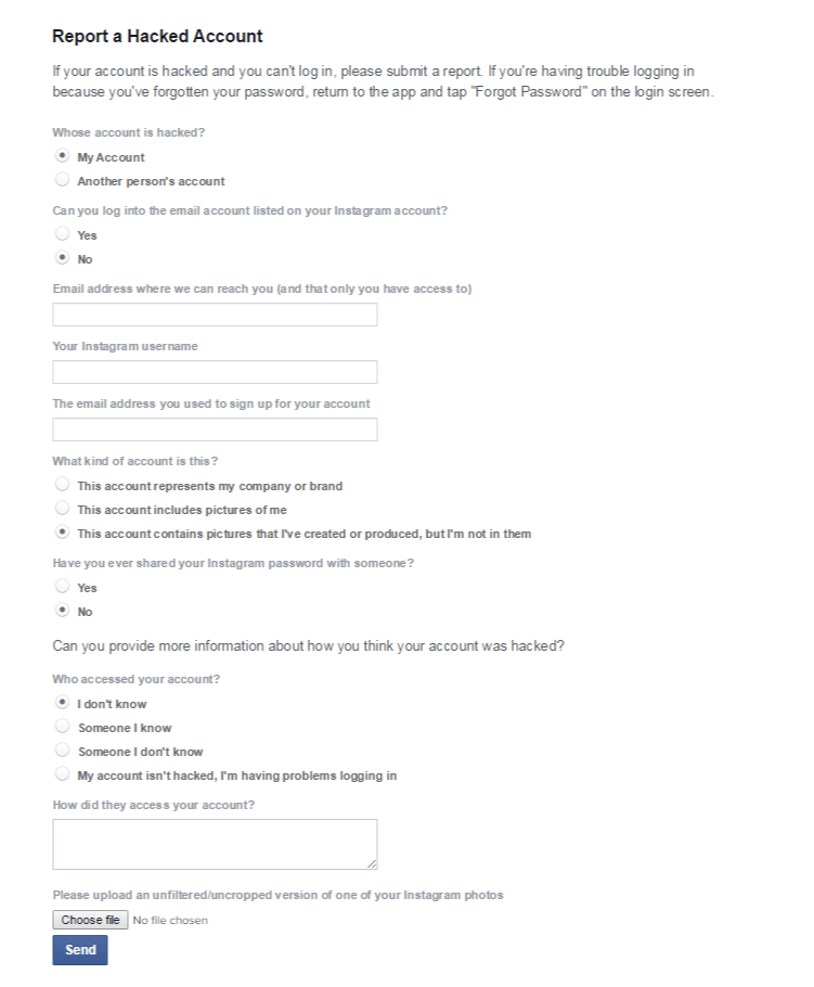 Requesting a Report Your Instagram Account Getting Hacked