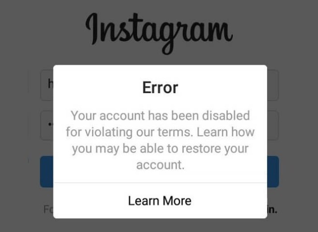 Instagram account disabled