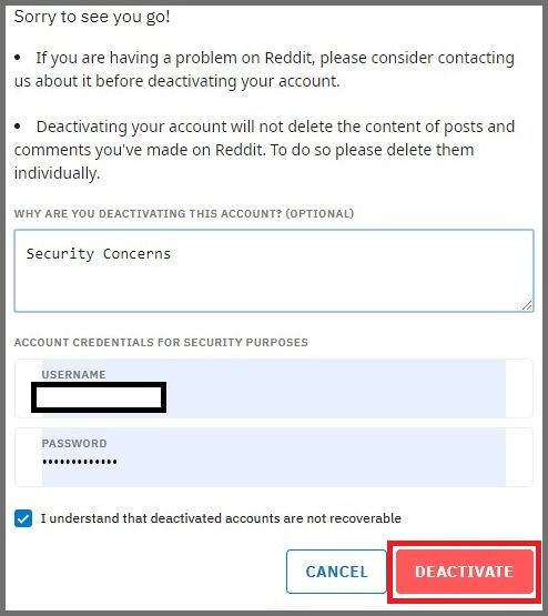 Reddit account permanent deletion