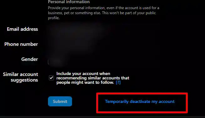 Temporarily deactivate my account Instagram