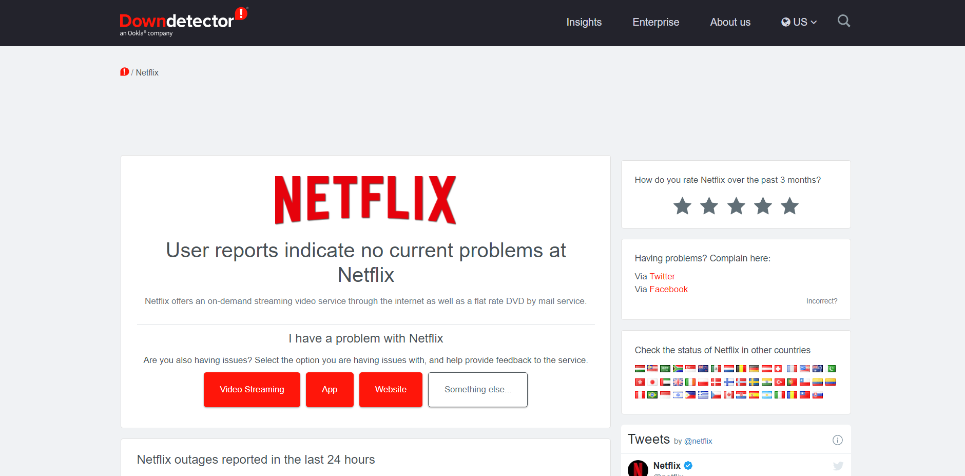 Down detector page of NEtflix