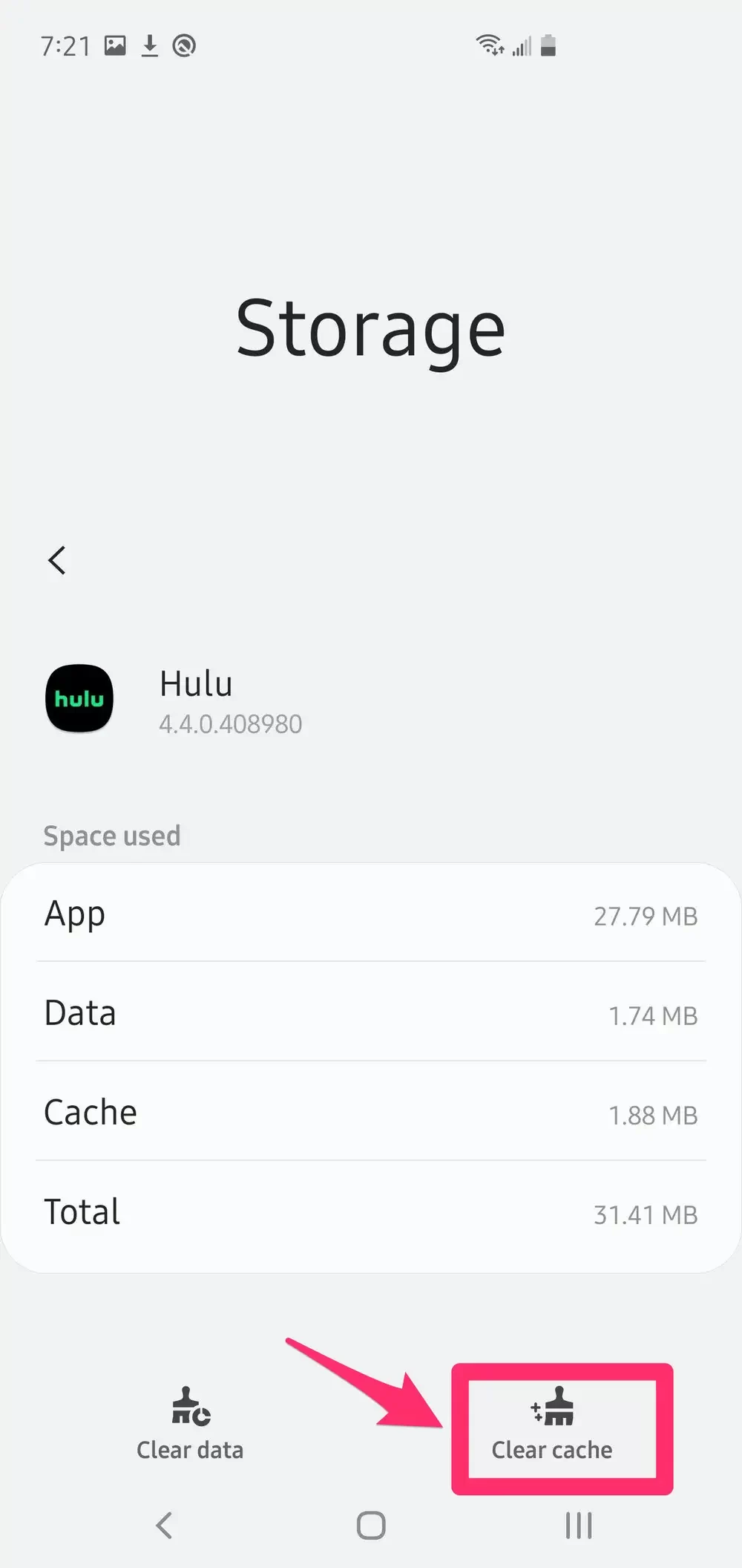 Screenshot of Hulu Application Data and Cache