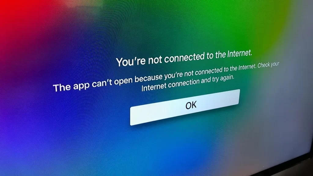 Visual Representation of an Apple TV being unable to connect to the Internet