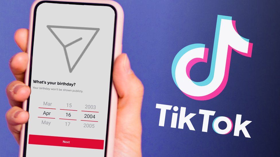 Visual Representation of DOB scrolling and DM icon with Tiktok logo in the background