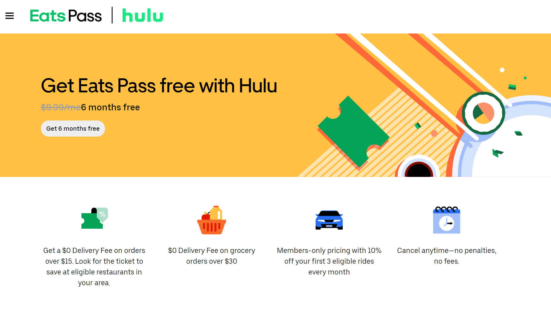 use hulu uber eats pass