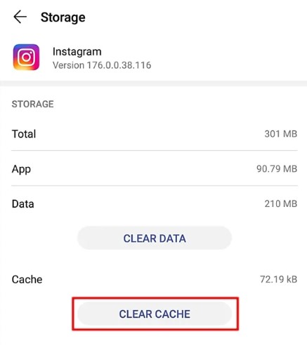 instagram clear cache