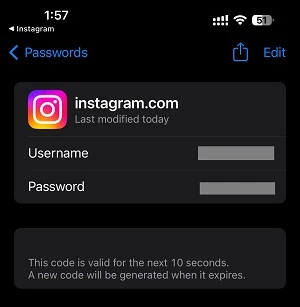 30 seconds timer for code expiration in Apple Passwords
