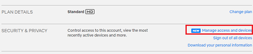 Netflix Manage and Access Devices option