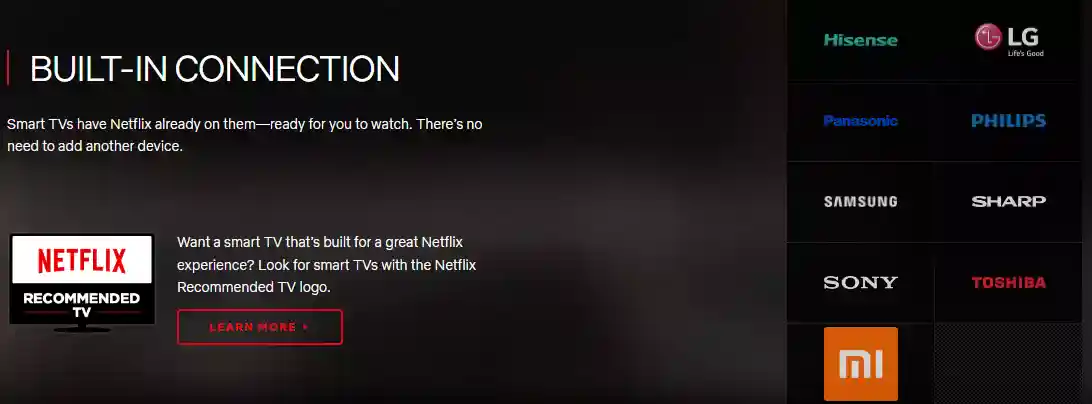 Netflix supported TV brands