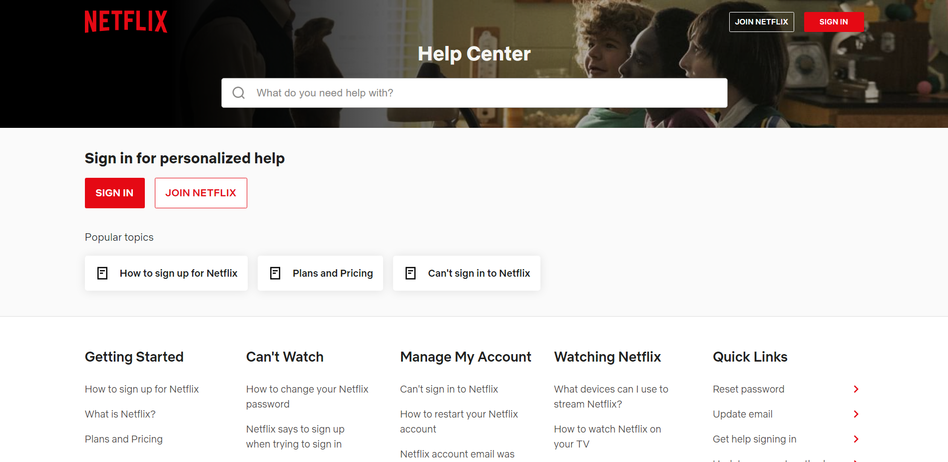Netflix Help page