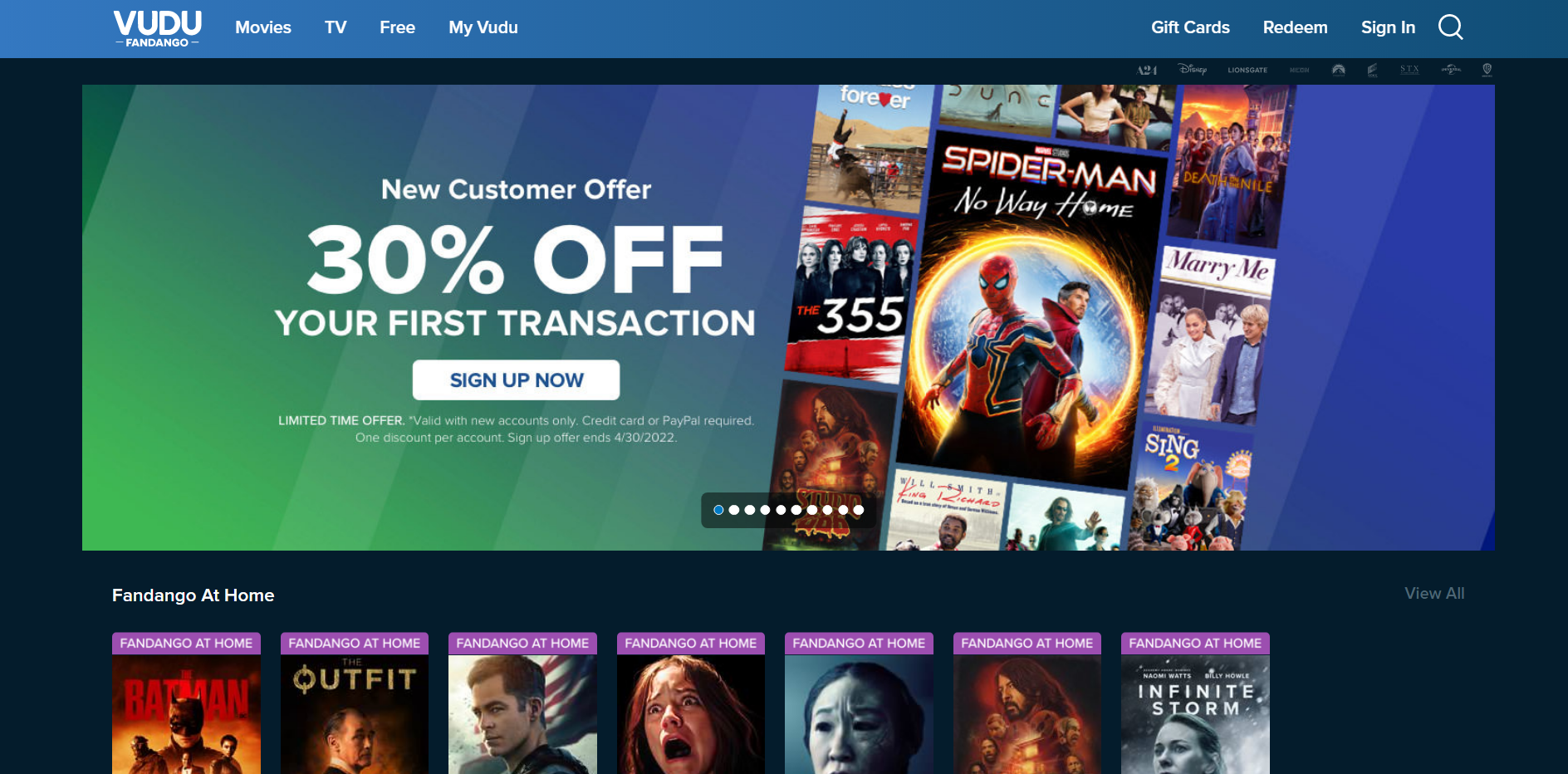 Home Page of Vudu