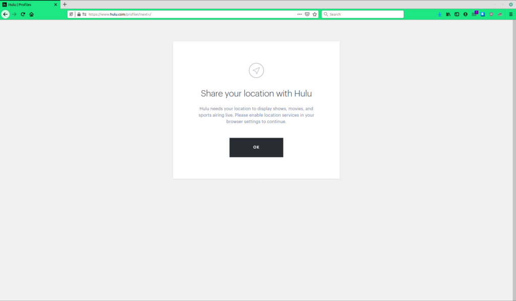 Screenshot of allowing location access for Hulu