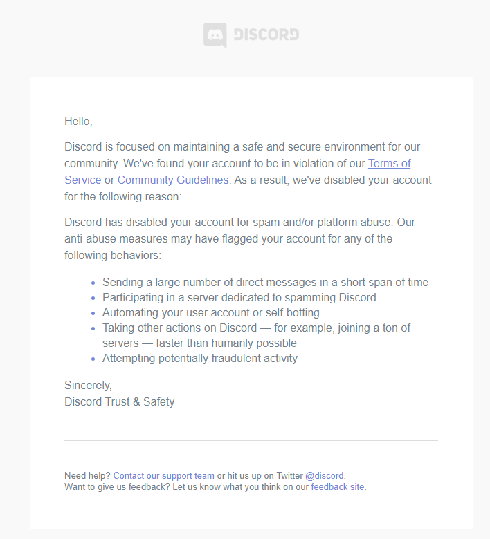 Ban notice from Discord 