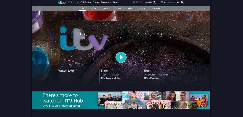 Screenshot of ITV Hub website