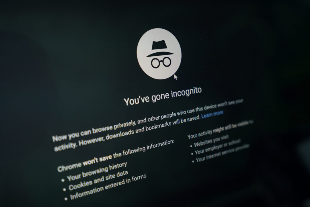 Incognito mode running on Google Chrome Browser