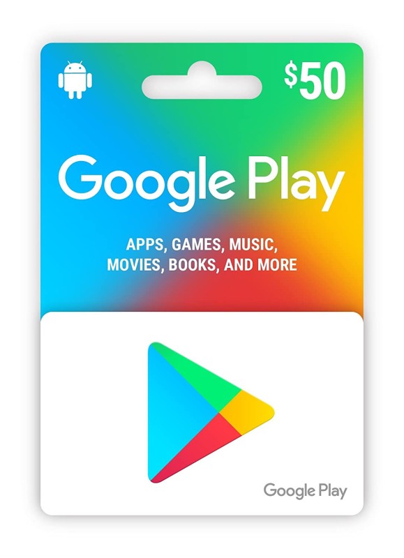 A physical Google Play Store card that can be purchased on Amazon