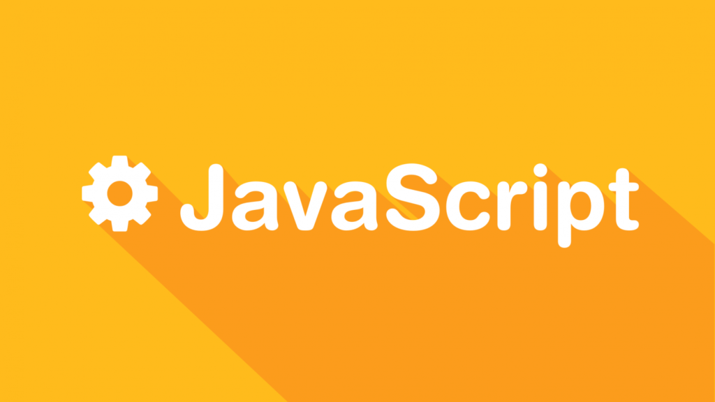 Javascript on a yellow background with the settings icon