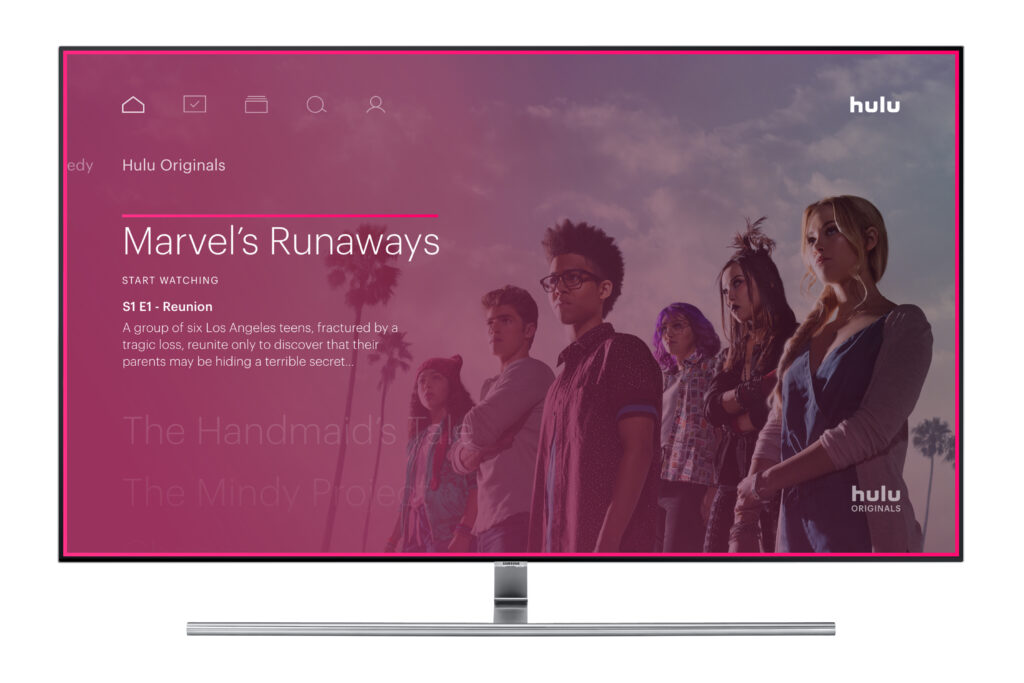 Picture of a Samsung Smart TV with Hulu running on it