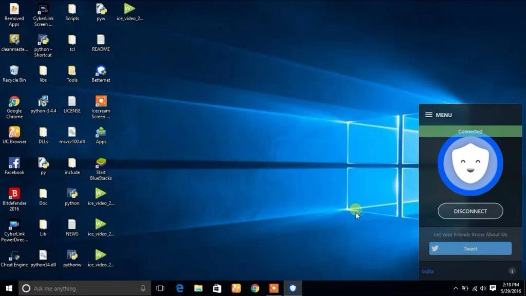 Screenshot of Desktop Home screen with a disconnected VPN