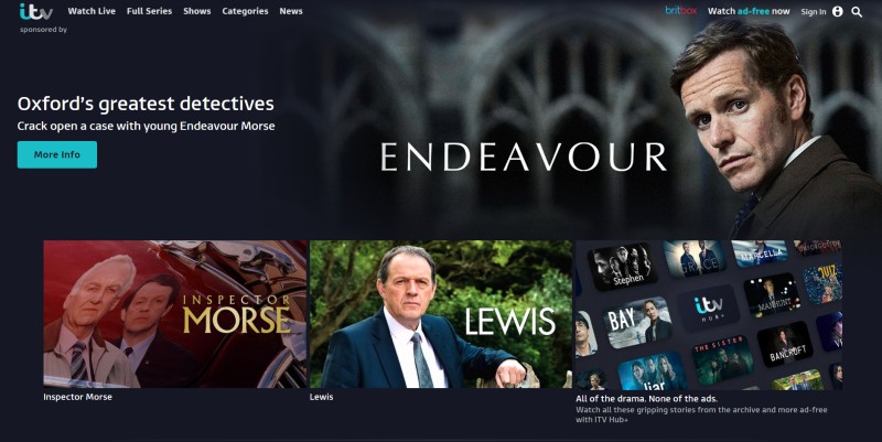 Screenshot of ITV website