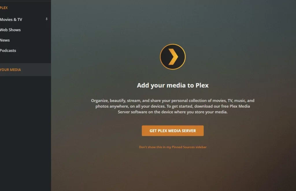 screenshot of plex page to upload media on to your library