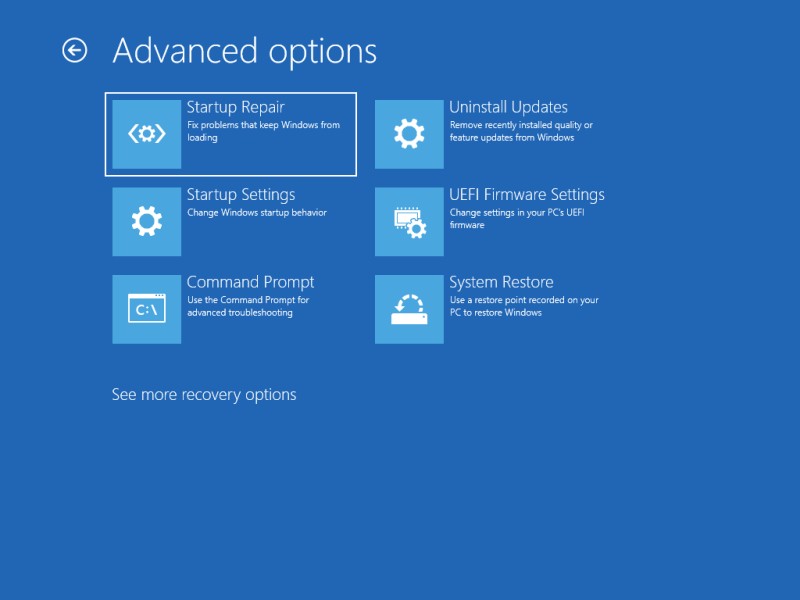 The Advance Options menu with System Restore