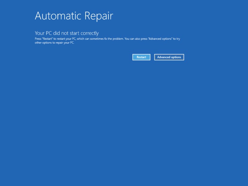 The Automatic Repair window found at boot